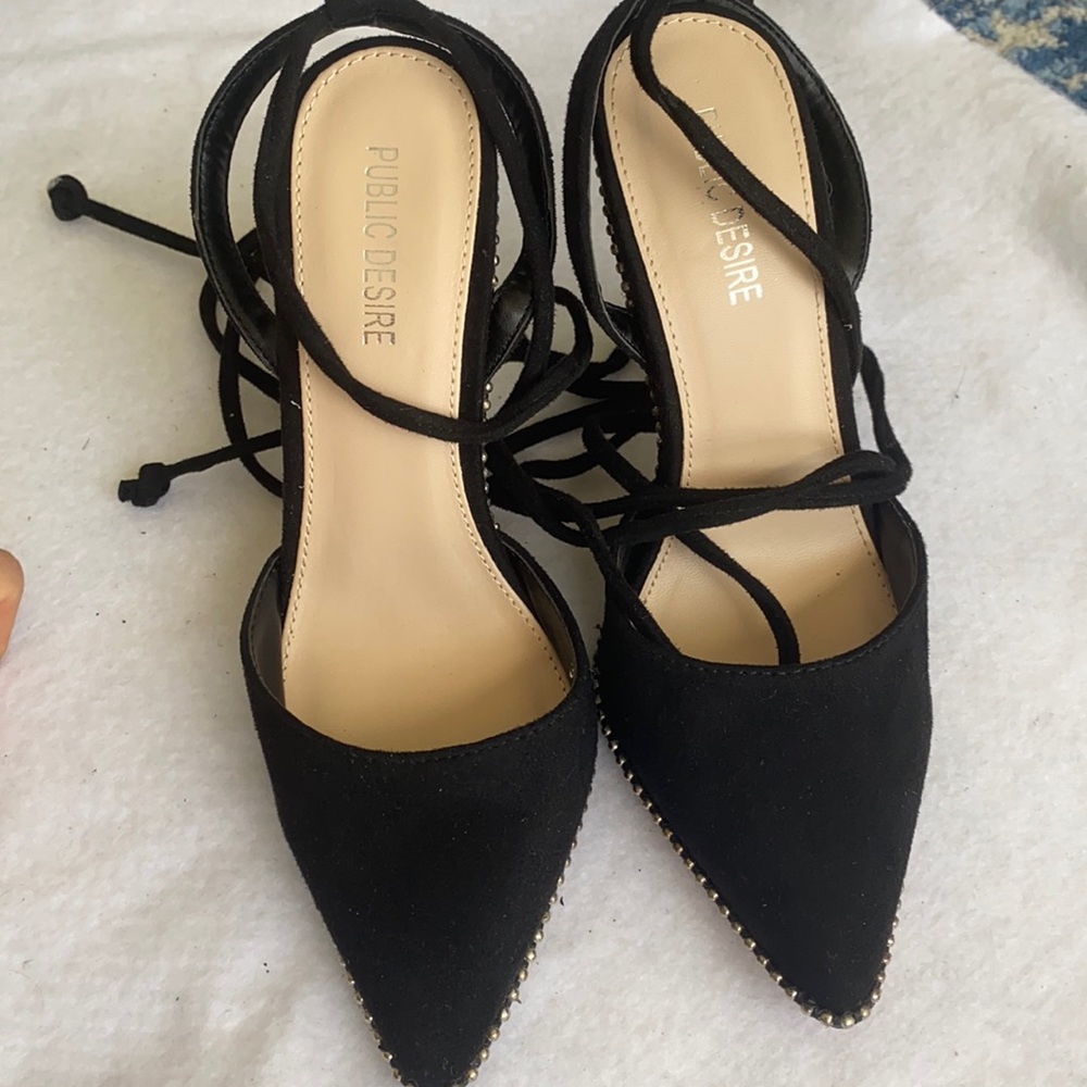 Black suede high heels size US 6